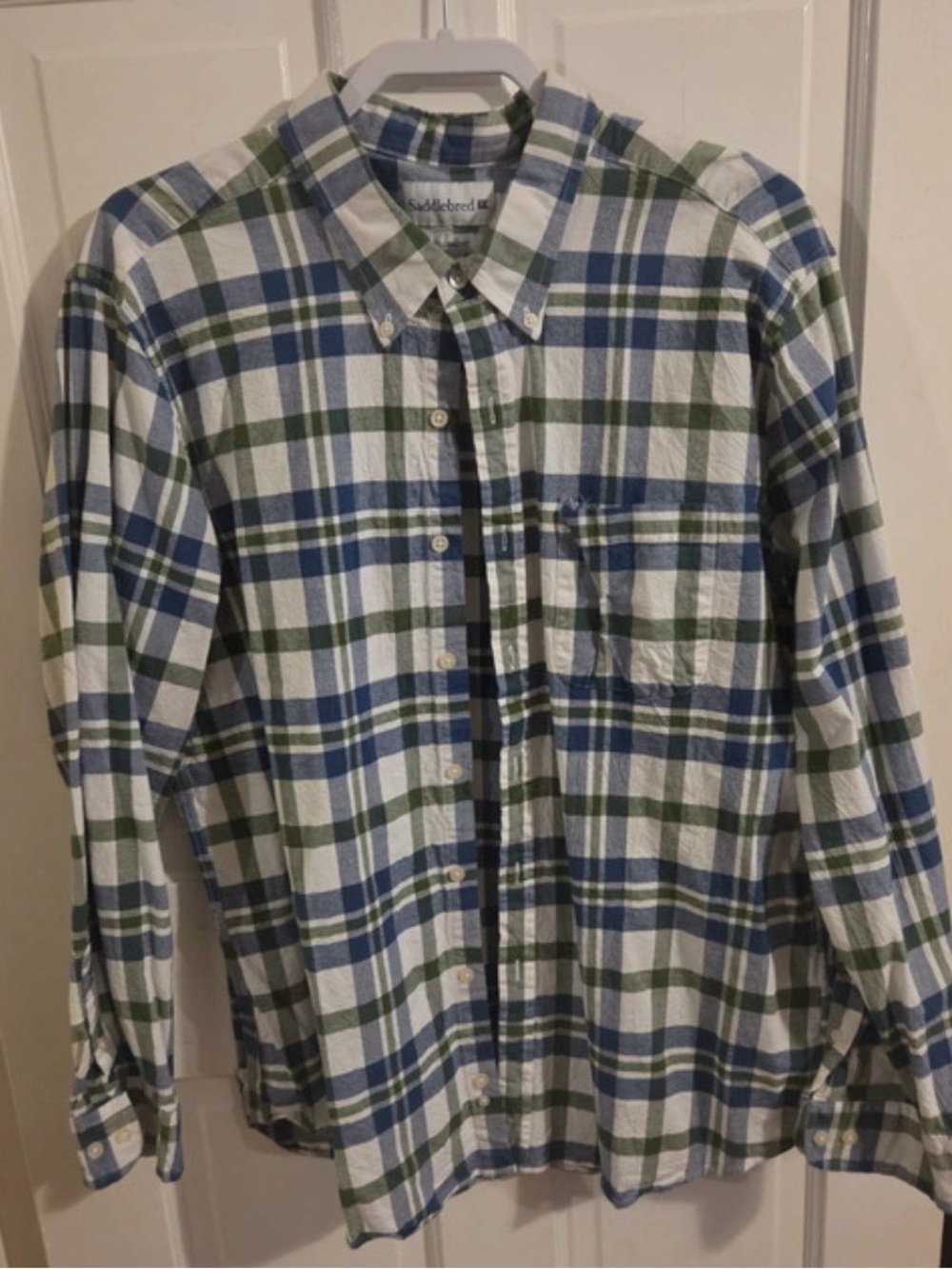 Saddlebred Men’s Tailored Fit Blue & Green Plaid Button-Down Shirt